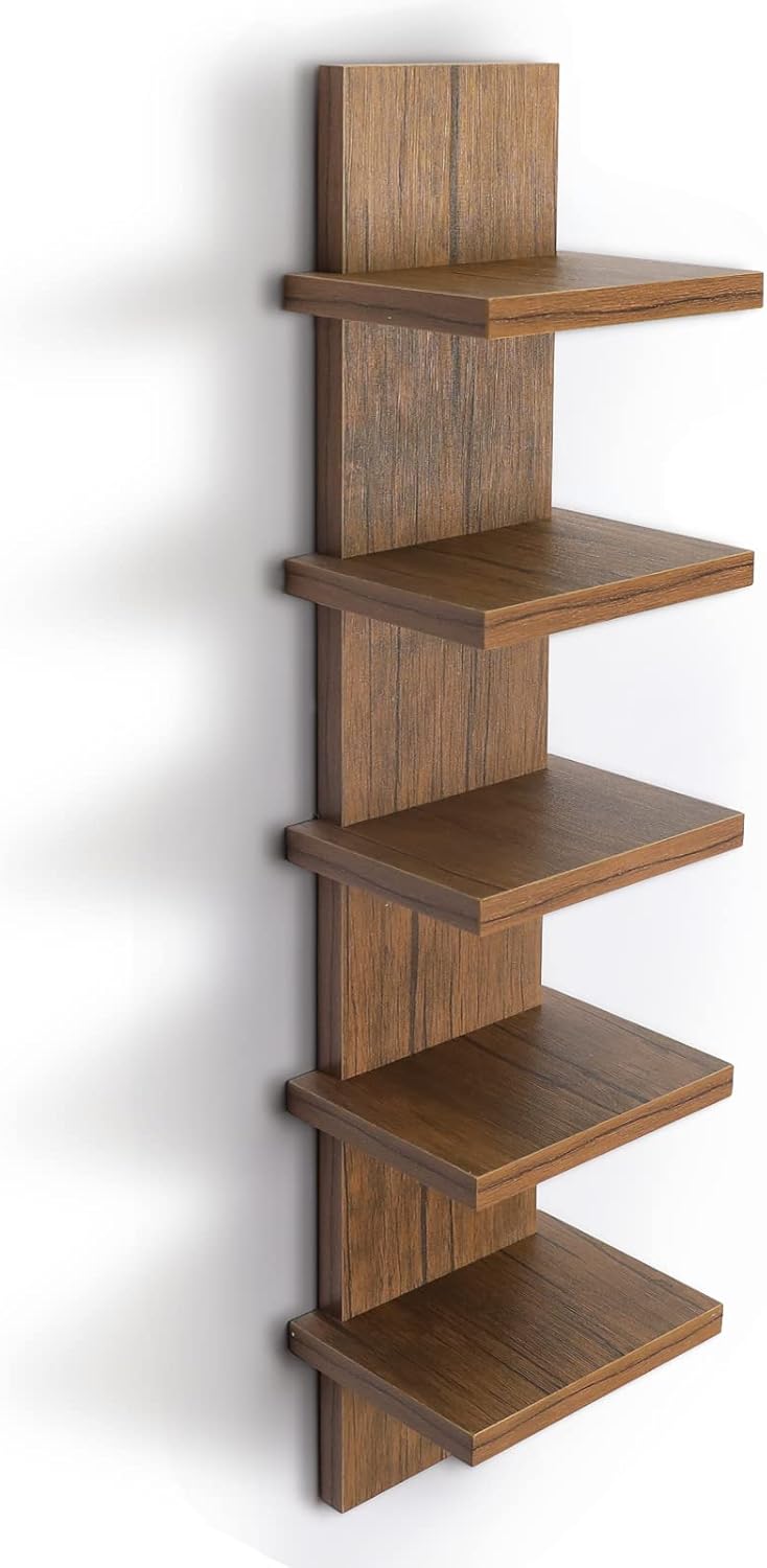 Modern Wall Mounted Wooden Shelves - 5-Tier